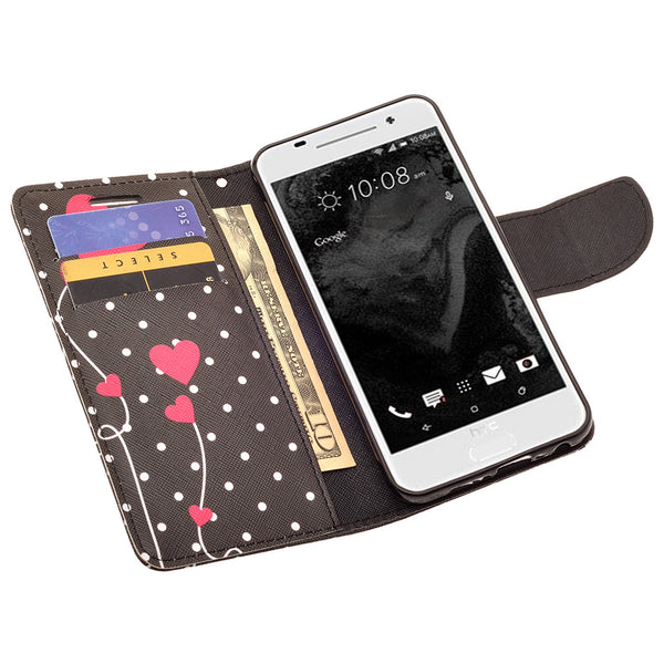 HTC One A9 leather wallet case - polka dot heart - www.coverlabusa.com