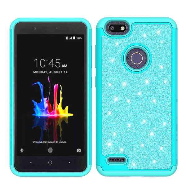 ZTE Blade X Glitter Hybrid Case - Teal - www.coverlabusa.com