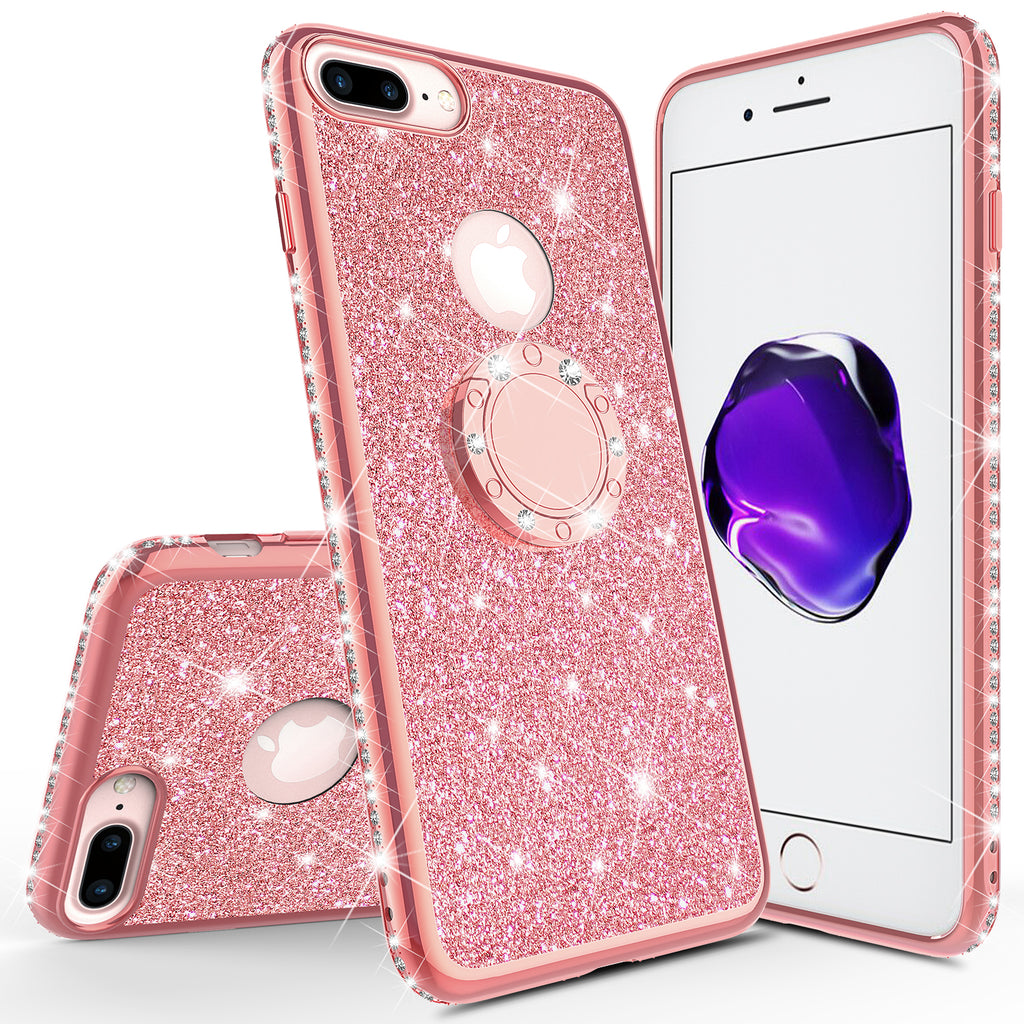 iPhone 7 Plus Case, iPhone 8 Plus Case, Glitter Cute Phone Case Girls with  Kickstand, Bling Diamond Rhinestone Bumper Ring Stand Protective Pink iPhone  7 Plus/ 8 Plus Case for Girl Women 