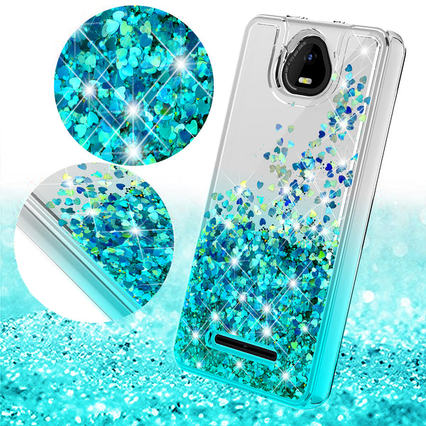 For Boost Schok Volt SV55 Case Liquid Glitter Phone Case Waterfall Floating Quicksand Bling Sparkle Cute Protective Girls Women Cover for Boost Schok Volt SV55 W/Temper Glass -  (Clear/Teal Gradient)