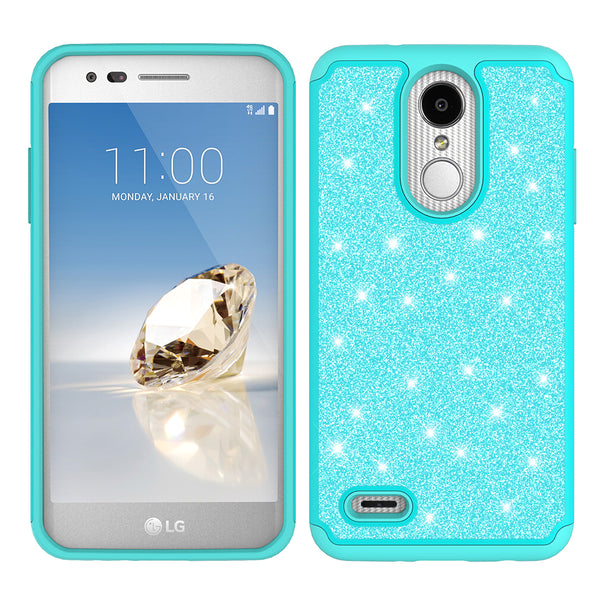 LG Aristo 2 Glitter Hybrid Case - Teal - www.coverlabusa.com