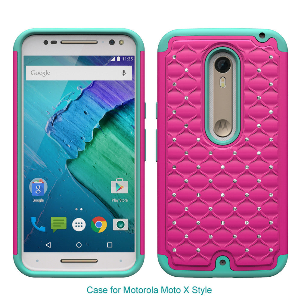 Motorola Moto X Style Rhinestone Case - Hot Pink/Teal - www.coverlabusa.com