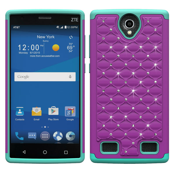 ZTE ZMAX 2 Rhinestone Case - Purple/Teal - www.coverlabusa.com