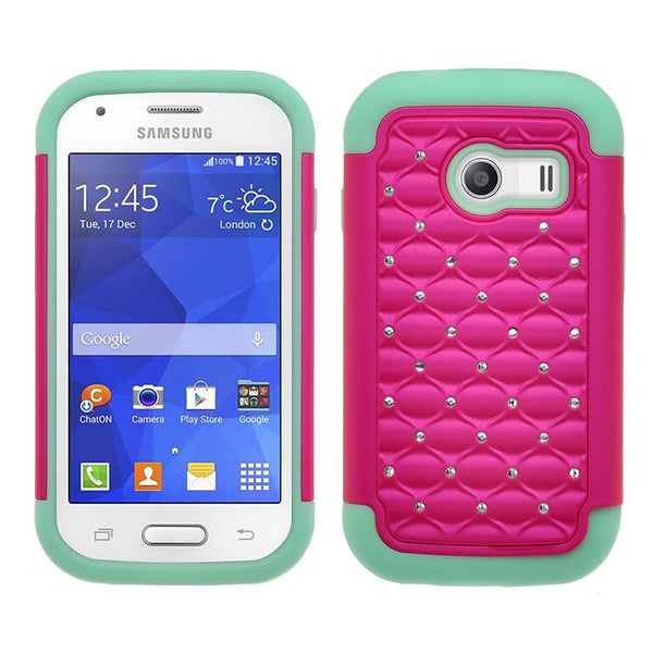 Samsung Galaxy Ace Style Rhinestone Case - Hot Pink/Teal - www.coverlabusa.com