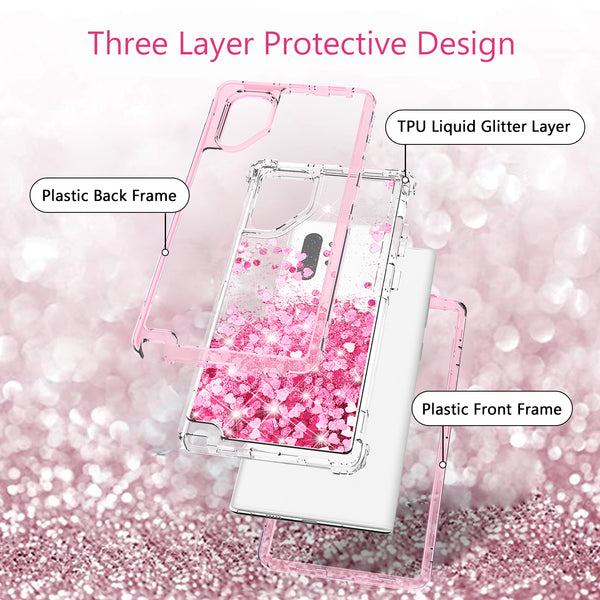 hard clear glitter phone case for samsung galaxy note 10 - pink - www.coverlabusa.com 
