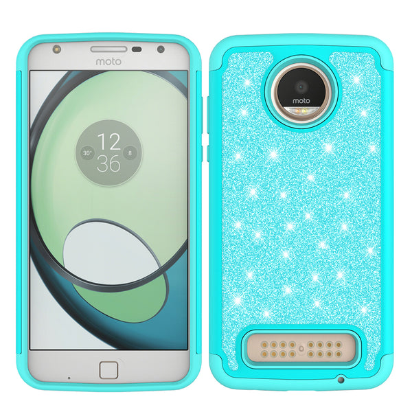 Motorola Moto Z2 Play Glitter Hybrid Case - Teal - www.coverlabusa.com