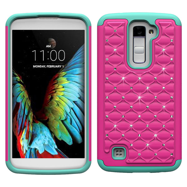 LG K10 Rhinestone Case - Hot Pink/Teal - www.coverlabusa.com