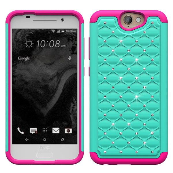 HTC One A9 Rhinestone Case - Teal/Hot Pink - www.coverlabusa.com