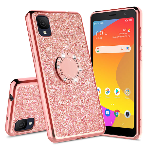 For TCL Ion Z Case, Glitter Cute Phone Case Girls with Kickstand,Bling Diamond Rhinestone Bumper Ring Stand Sparkly Luxury Clear Thin Soft Protective TCL Ion Z Case for Girl Women - Rose Gold