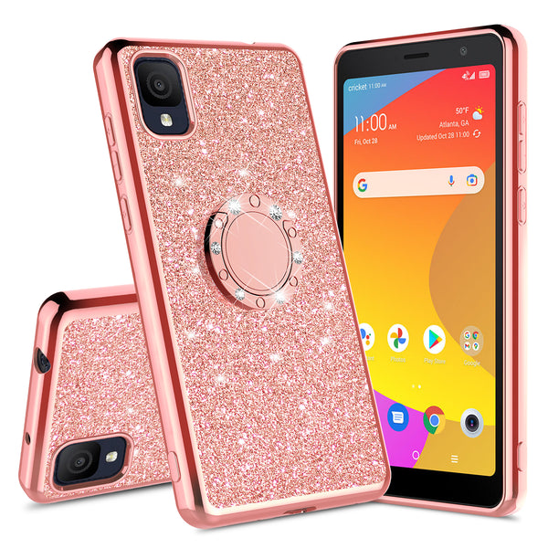 For TCL 30Z 30LE Case, Glitter Cute Phone Case Girls with Kickstand,Bling Diamond Rhinestone Bumper Ring Stand Sparkly Luxury Clear Thin Soft Protective TCL 30Z 30LE Case for Girl Women - Rose Gold