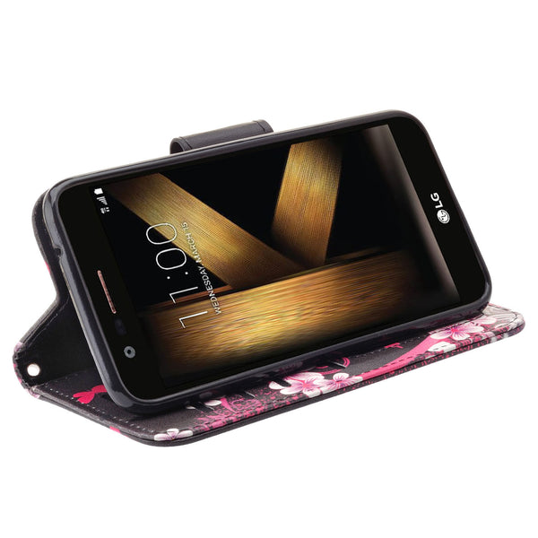 LG K20 V Case, K20 Plus leather wallet case - heart butterflies - www.coverlabusa.com
