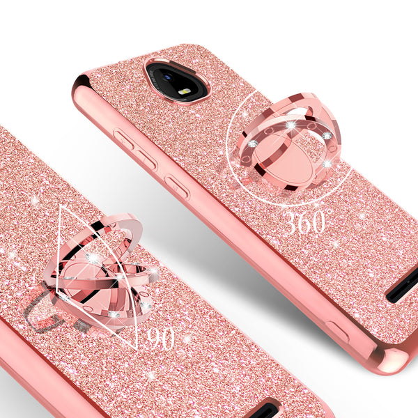 For Boost Schok Volt SV55 Case, Glitter Cute Phone Case Girls with Kickstand,Bling Diamond Rhinestone Bumper Ring Stand Sparkly Luxury Clear Thin Soft Protective Boost Schok Volt SV55 Case for Girl Women - Rose Gold