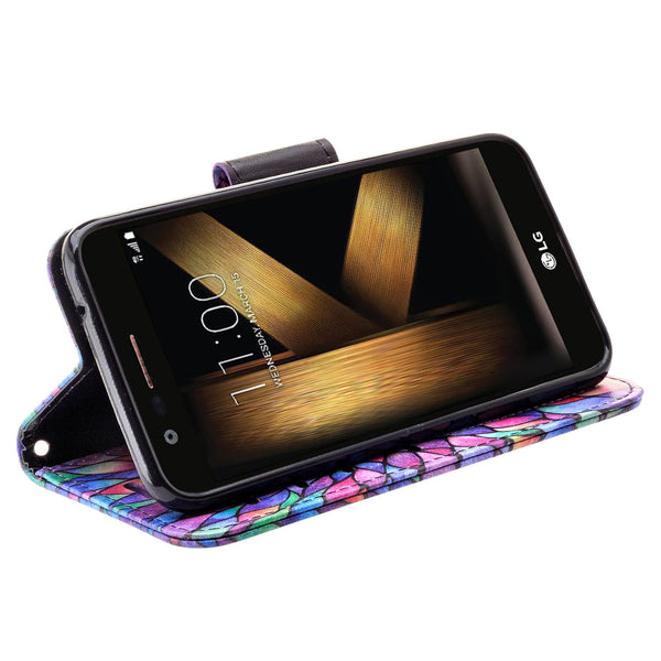 LG K20 V Case, K20 Plus leather wallet case - rainbow flower - www.coverlabusa.com