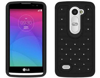 LG Leon LTE Case | Lg Tribute 2 Case | LG Power | LG Sunset | LG Destiny | LG Risio Hybrid Rhinestone Case Cover - Black - www.coverlabusa.com 