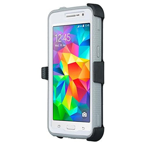 Samsung Galaxy J7 Case, [Shock Proof Series] Heavy Duty Belt Clip Holster For Galaxy J7, Full Body Coverage with Built In Screen Protector / Rugged Double Layer Protection, White/Grey. WWW.COVERLABUSA.COM