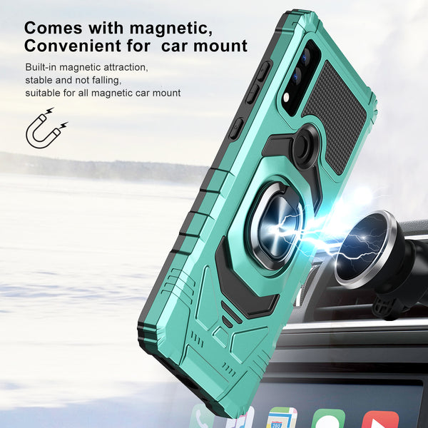 For AT&T Maestro 3 Case [Military Grade] Ring Car Mount Kickstand w/[Tempered Glass] Hybrid Hard PC Soft TPU Shockproof Protective Case - Teal