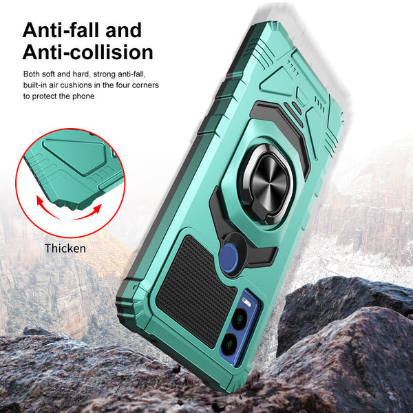 For Cricket Innovate E 5G Case [Military Grade] Ring Car Mount Kickstand w/[Tempered Glass] Hybrid Hard PC Soft TPU Shockproof Protective Case - Teal