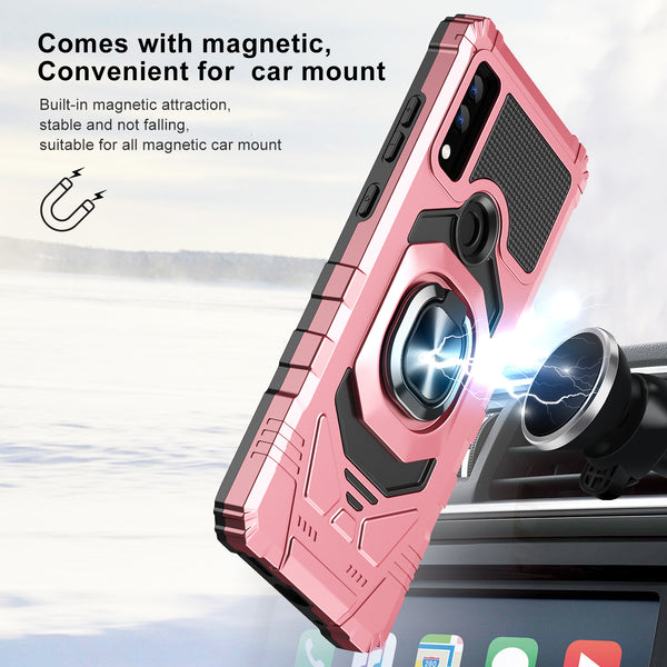 For AT&T Maestro 3 Case [Military Grade] Ring Car Mount Kickstand w/[Tempered Glass] Hybrid Hard PC Soft TPU Shockproof Protective Case - Rose Gold