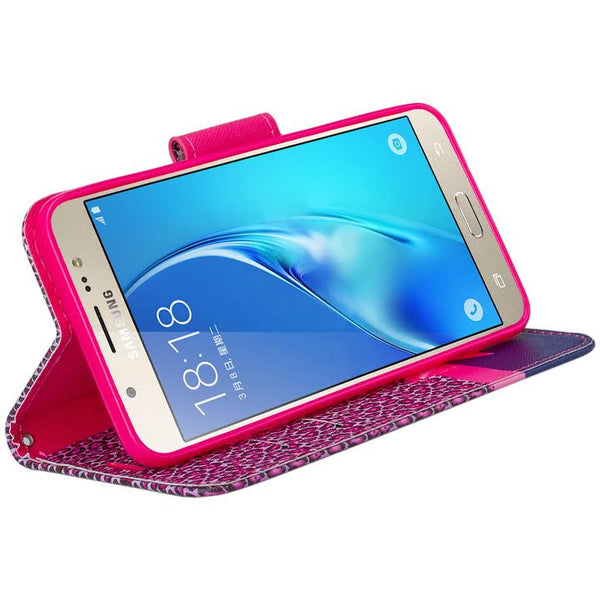 Galaxy J7 Case, Samsung Galaxy J7 Wallet Case, Wrist Strap Flip Folio [Kickstand Feature] Pu Leather Wallet Case with ID&Credit Card Slot For Galaxy J7, (Hot Pink Cheetah), WWW.COVERLABUSA.COM