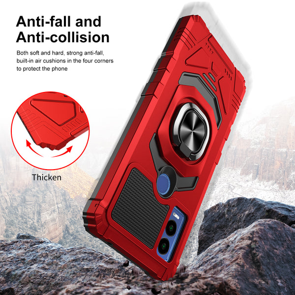 For Cricket Innovate E 5G Case [Military Grade] Ring Car Mount Kickstand w/[Tempered Glass] Hybrid Hard PC Soft TPU Shockproof Protective Case - Red