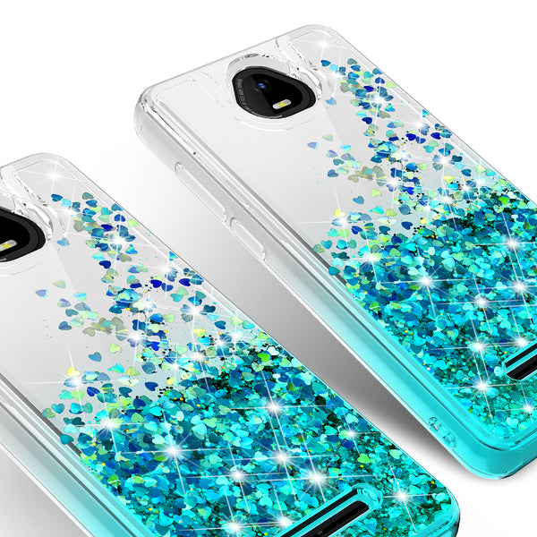 For Boost Schok Volt SV55 Case Liquid Glitter Phone Case Waterfall Floating Quicksand Bling Sparkle Cute Protective Girls Women Cover for Boost Schok Volt SV55 W/Temper Glass -  (Clear/Teal Gradient)