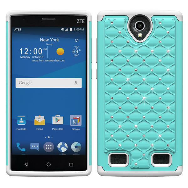 ZTE ZMAX 2 Rhinestone Case - Baby Teal/White - www.coverlabusa.com