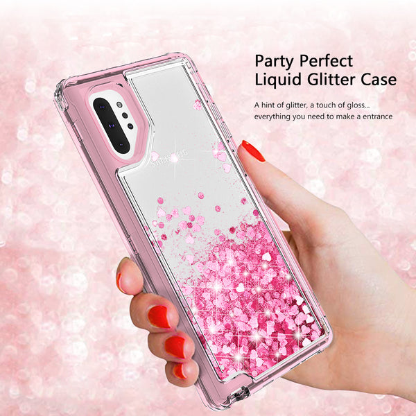 hard clear glitter phone case for samsung galaxy note 10 plus - pink - www.coverlabusa.com 