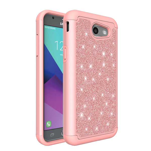 Samsung Galaxy J3 Emerge Glitter Hybrid Case - Rose Gold - www.coverlabusa.com