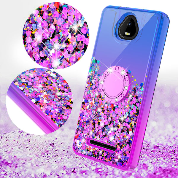 Glitter Phone Case Kickstand Compatible for Boost Schok Volt Case, SV55 Case,Ring Stand Liquid Floating Quicksand Bling Sparkle Protective Girls Women for Boost Schok Volt W/Temper Glass - (Blue/Purple Gradient)