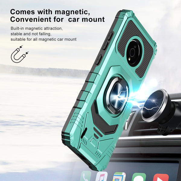 For Nokia C200 Case [Military Grade] Ring Car Mount Kickstand w/[Tempered Glass] Hybrid Hard PC Soft TPU Shockproof Protective Case - Teal