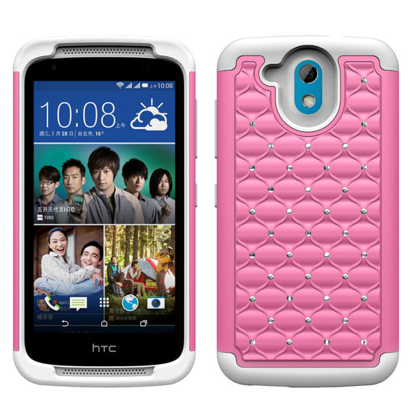 HTC Desire 526 Rhinestone Case - Pink/White - www.coverlabusa.com