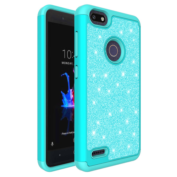 ZTE Blade Force Glitter Hybrid Case - Teal - www.coverlabusa.com