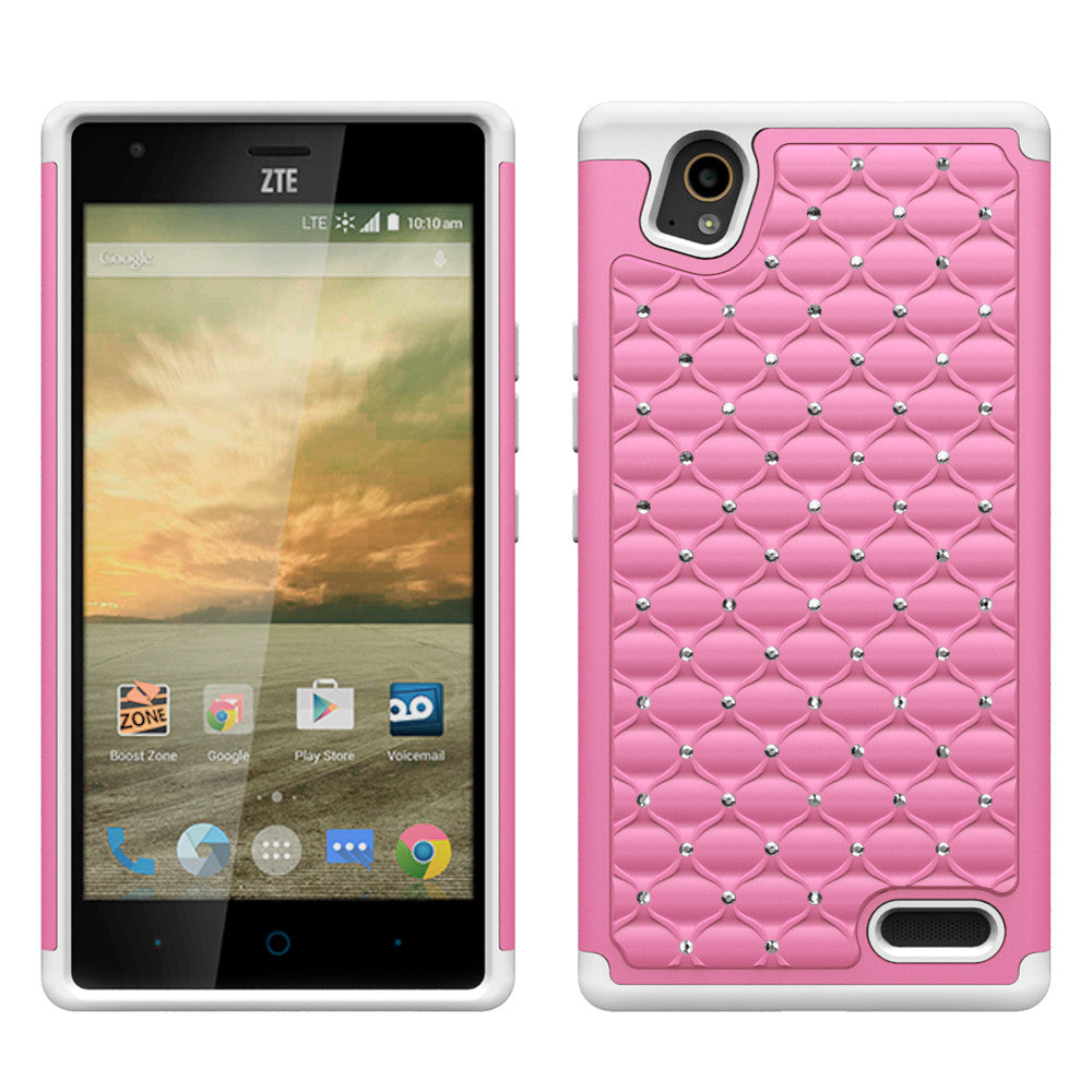 ZTE Warp Elite Rhinestone Case - Pink/White - www.coverlabusa.com