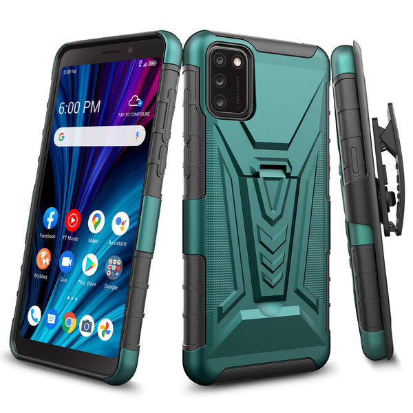 holster kickstand hyhrid phone case for tcl a3x - teal - www.coverlabusa.com