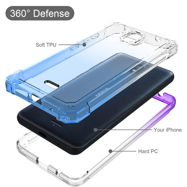 For Nokia C100 Case with Temper Glass Screen Protector Full-Body Rugged Protection - Clear/Blue/Purple