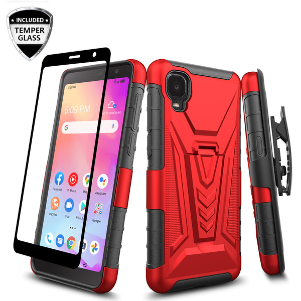 holster kickstand hyhrid phone case for tcl a3 - red - www.coverlabusa.com