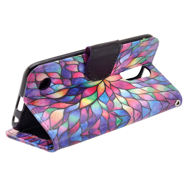 LG K20 V Case, K20 Plus leather wallet case - rainbow flower - www.coverlabusa.com
