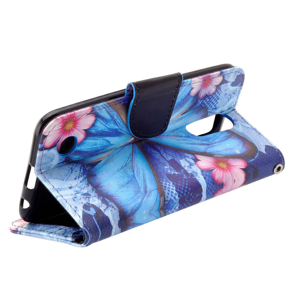 LG K20 V Case, K20 Plus leather wallet case - butterfly blue - www.coverlabusa.com