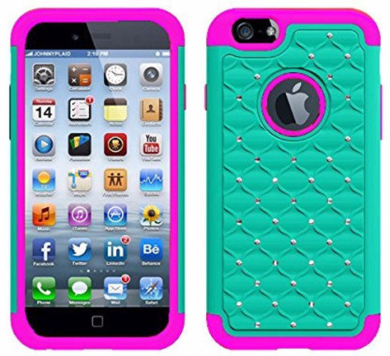 iphone 6s case, apple iphone 6 diamond rhinestone hybrid case - teal - www.coverlabusa.com