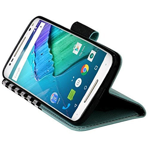 Motorola Droid Turbo 2 Case | Moto X Force Case | Kinzie Bounce Pu Leather Wallet Case - teal anchor - www.coverlabusa.com
