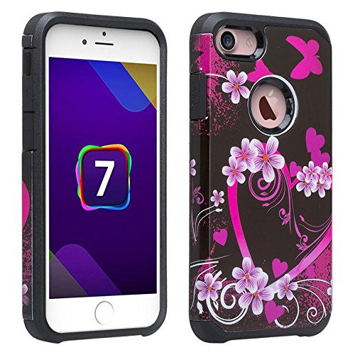 apple iphone 8 plus case, hybrid case - heart butterflies - www.coverlabusa.com