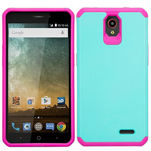 ZTE Prestige, Sonata 3, Avid Trio, Avid Plus, Chapel Hybrid Dual Layer Case - Teal / Hot Pink - www.coverlabusa.com