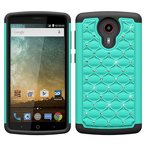 ZTE Ultra Case | ZTE Uhura | ZTE Quest Case - Rhinestone Hybrid - Teal/Black - www.coverlabusa.com