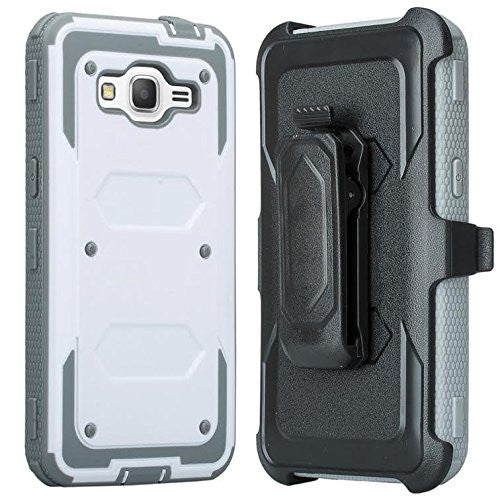 galaxy on5 case heavy duty holster shell combo - white/grey - coverlabusa.com