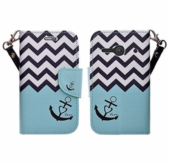 Alcatel Onetouch Evolve 2 Pu leather wallet case - teal anchor - www.coverlabusa.com