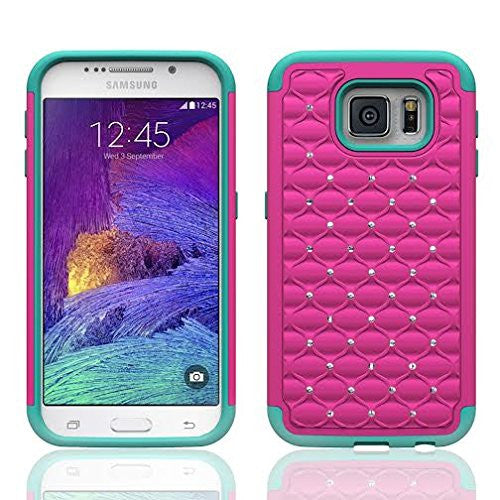 samsung galaxy s6 crystal rhinestone hybrid case - pink/teal - www.coverlabusa.com