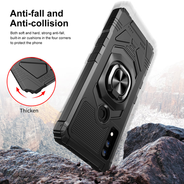 For AT&T Maestro 3 Case [Military Grade] Ring Car Mount Kickstand w/[Tempered Glass] Hybrid Hard PC Soft TPU Shockproof Protective Case - Black