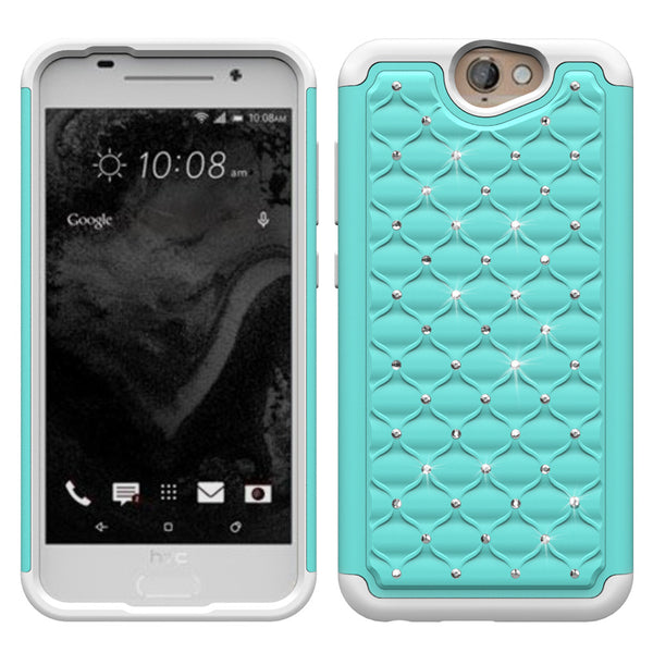 HTC One A9 Rhinestone Case -Baby Teal/White - www.coverlabusa.com