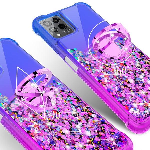 Glitter Phone Case Kickstand Compatible for T-Mobile Revvl 6 Pro 5G Case, Revvl 6 Pro 5G Case,Ring Stand Liquid Floating Quicksand Bling Sparkle Protective Girls Women for T-Mobile Revvl 6 Pro 5G W/Temper Glass - (Blue/Purple Gradient)