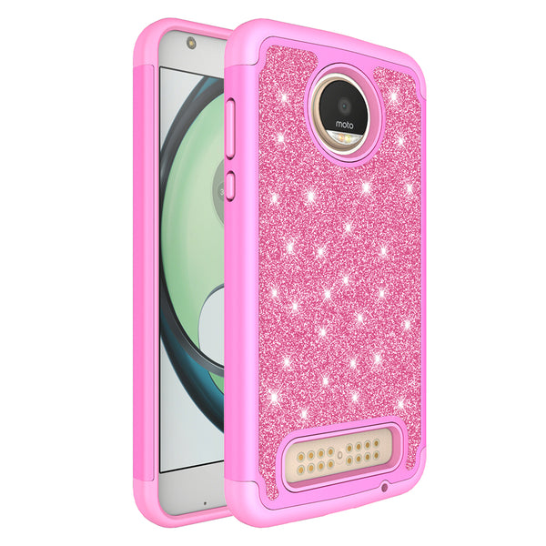 Motorola Moto Z2 Play Glitter Hybrid Case - Hot Pink - www.coverlabusa.com